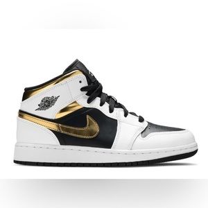 Air Jordan Ones Mid White Gold , color black/white/gold, Women size 7/ youth 5.5